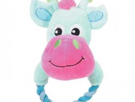 Zolux Plush Cow Squeaky Rope Puppy Toy Online now