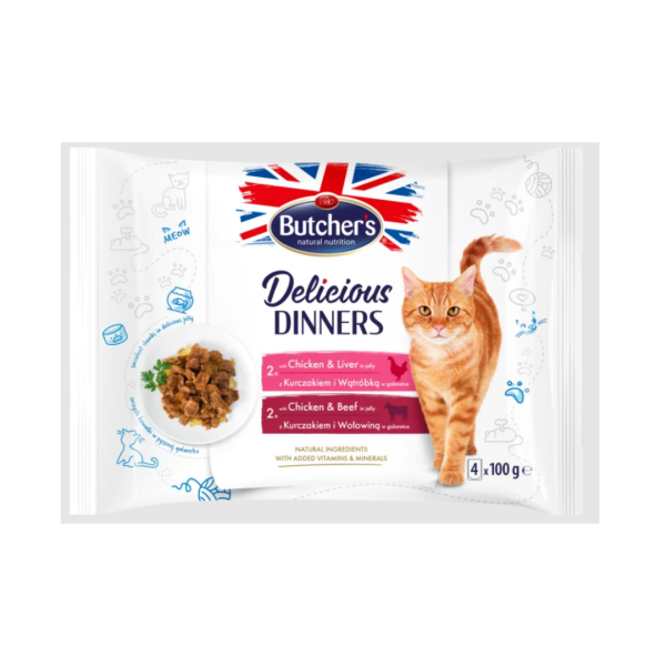 Butcher s Cat Delicious Dinners Chicken w Liver & Chicken w Beef 4x100g Fashion